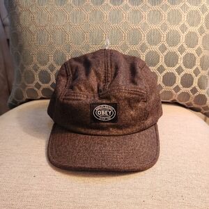 Obey Brown Flannel 5-Panel Hat with Logo Patch